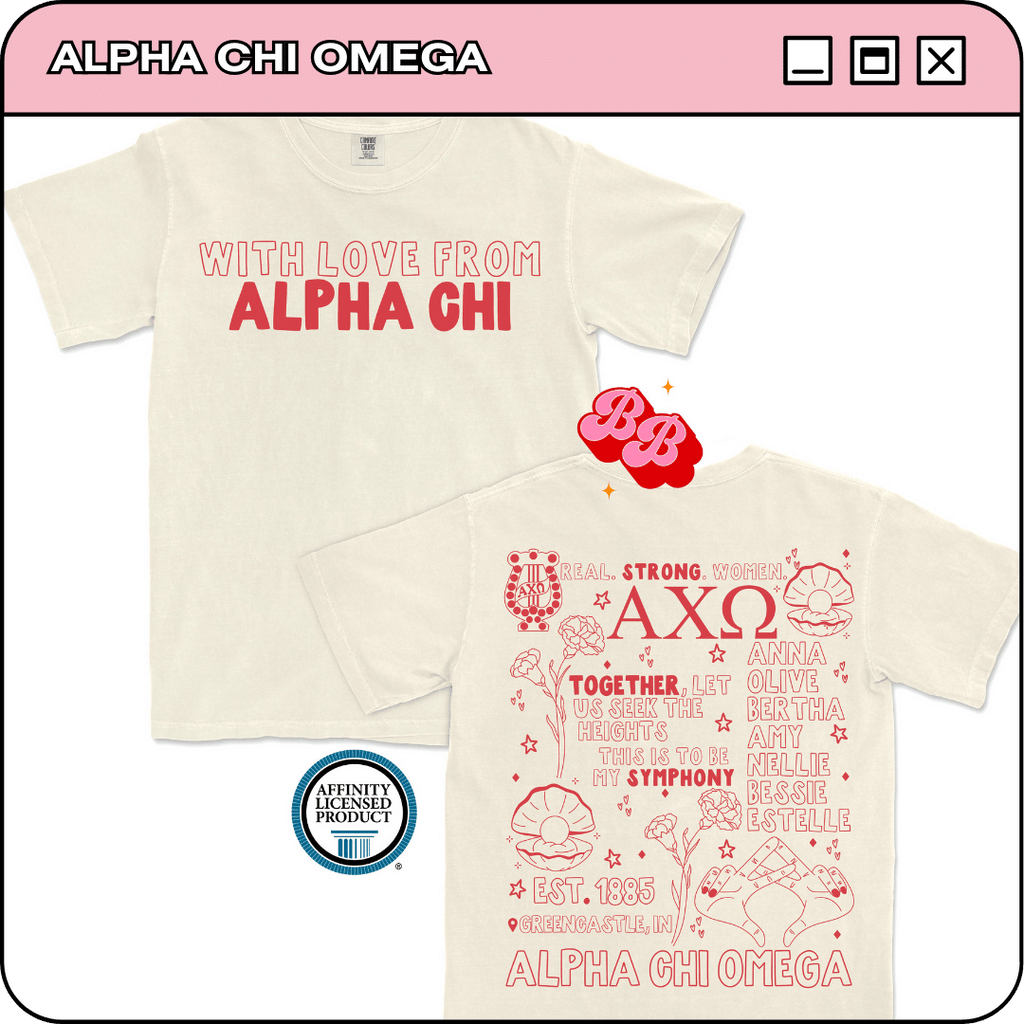 With Love from Alpha Chi Ivory Comfort Colors Tee Bakers and