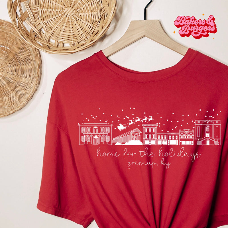 “Home for the Holidays” Greenup Icons - Red Comfort Colors Tee