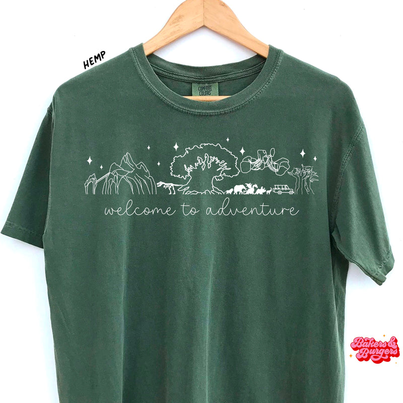 Welcome to Adventure Icons - Green Comfort Colors Tee