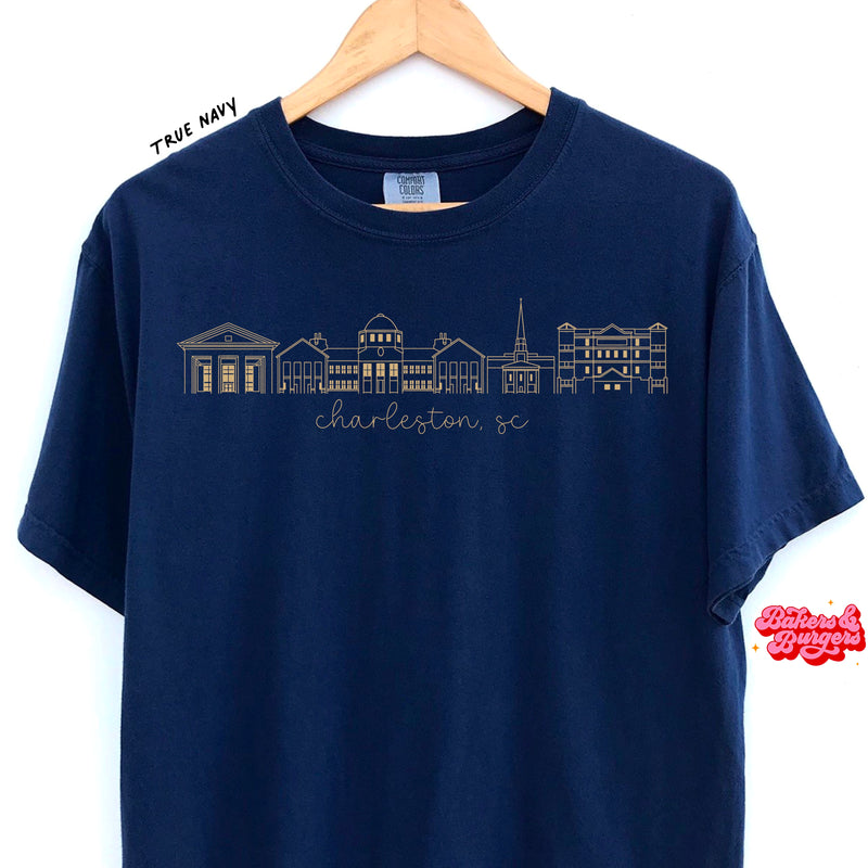 Charleston Southern Icons - Navy Comfort Colors Tee/ Crew