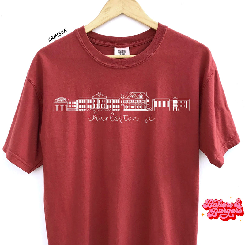 College of Charleston Icons - Red Comfort Colors Tee/ Crew