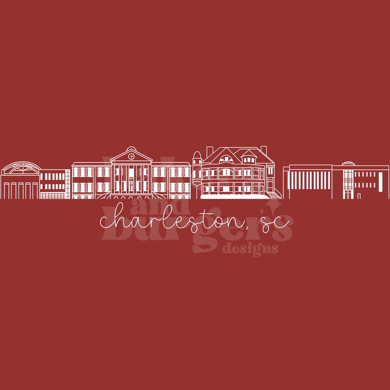 College of Charleston Icons - Red Comfort Colors Tee/ Crew
